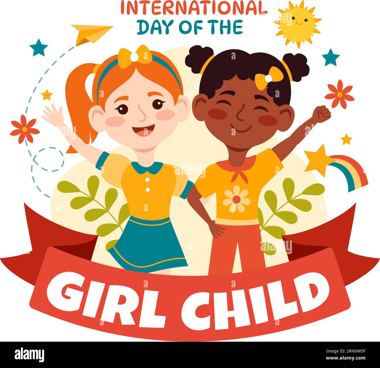 International Day of the Girl Child Vector Illustration with Little