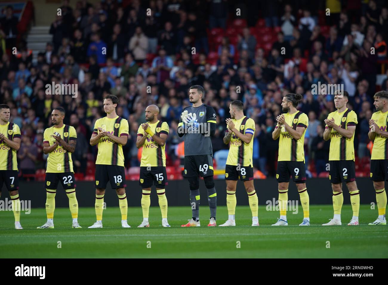 Burnley First team players line up pre Nottingham Forest v Burnley Fc at The City Ground Nottingham for the Carabao Cup game 30 Aug 2023 Stock Photo - Alamy
