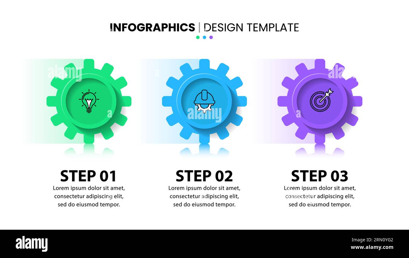 Infographic template with icons and 3 options or steps. Gears in row. Can be used for workflow layout, diagram, banner, webdesign. Vector illustration Stock Vector