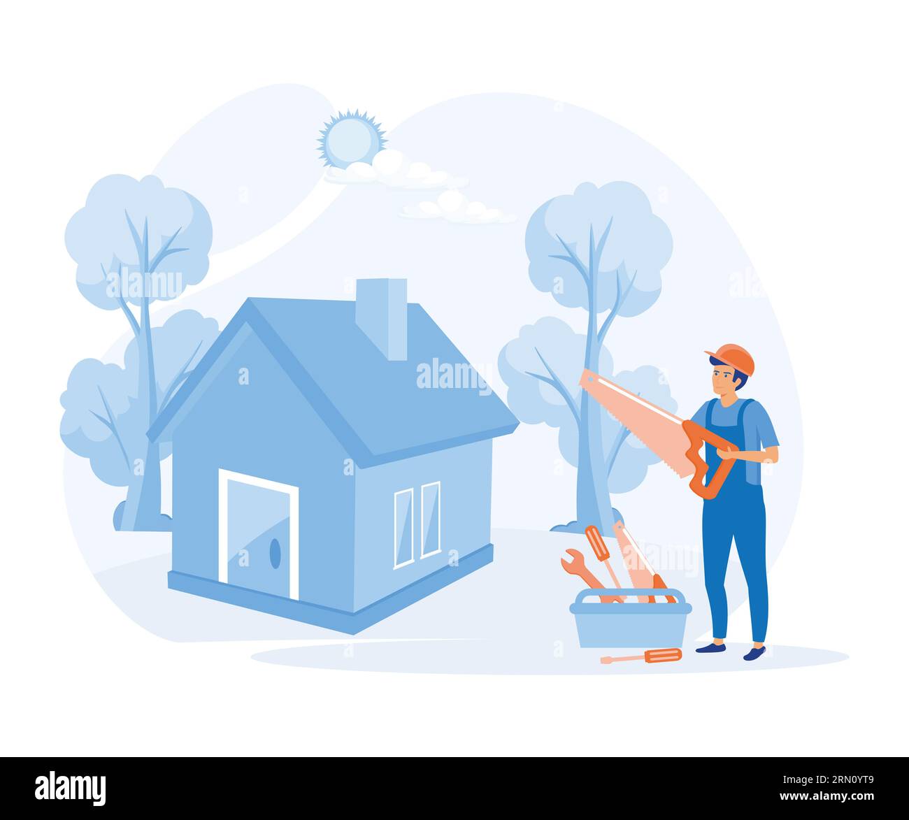 Home renovation concept, Carpenter, plumber and electrician services, building maintenance, flat vector modern illustration Stock Vector