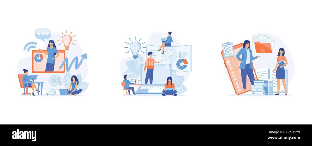 Online assistant, virtual help service. customer and operator, online technical support 24-7 for web page, personal assistant online service or platfo Stock Vector