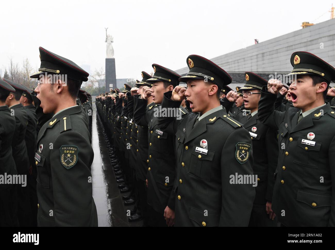 (141210) -- NANJING, Dec. 10, 2014 -- Soldiers of the People s Liberation Army (PLA) swear during a memorial ceremony at the Memorial Hall of the Victims in Nanjing Massacre by Japanese Invaders in Nanjing, Dec. 10, 2014. ) (mp) CHINA-NANJING-MASSACRE-MEMORIAL CEREMONY (CN) SunxCan PUBLICATIONxNOTxINxCHN   Nanjing DEC 10 2014 Soldiers of The Celebrities S Liberation Army PLA Swear during a Memorial Ceremony AT The Memorial Hall of The Victims in Nanjing Massacre by Japanese Invaders in Nanjing DEC 10 2014 MP China Nanjing Massacre Memorial Ceremony CN  PUBLICATIONxNOTxINxCHN Stock Photo