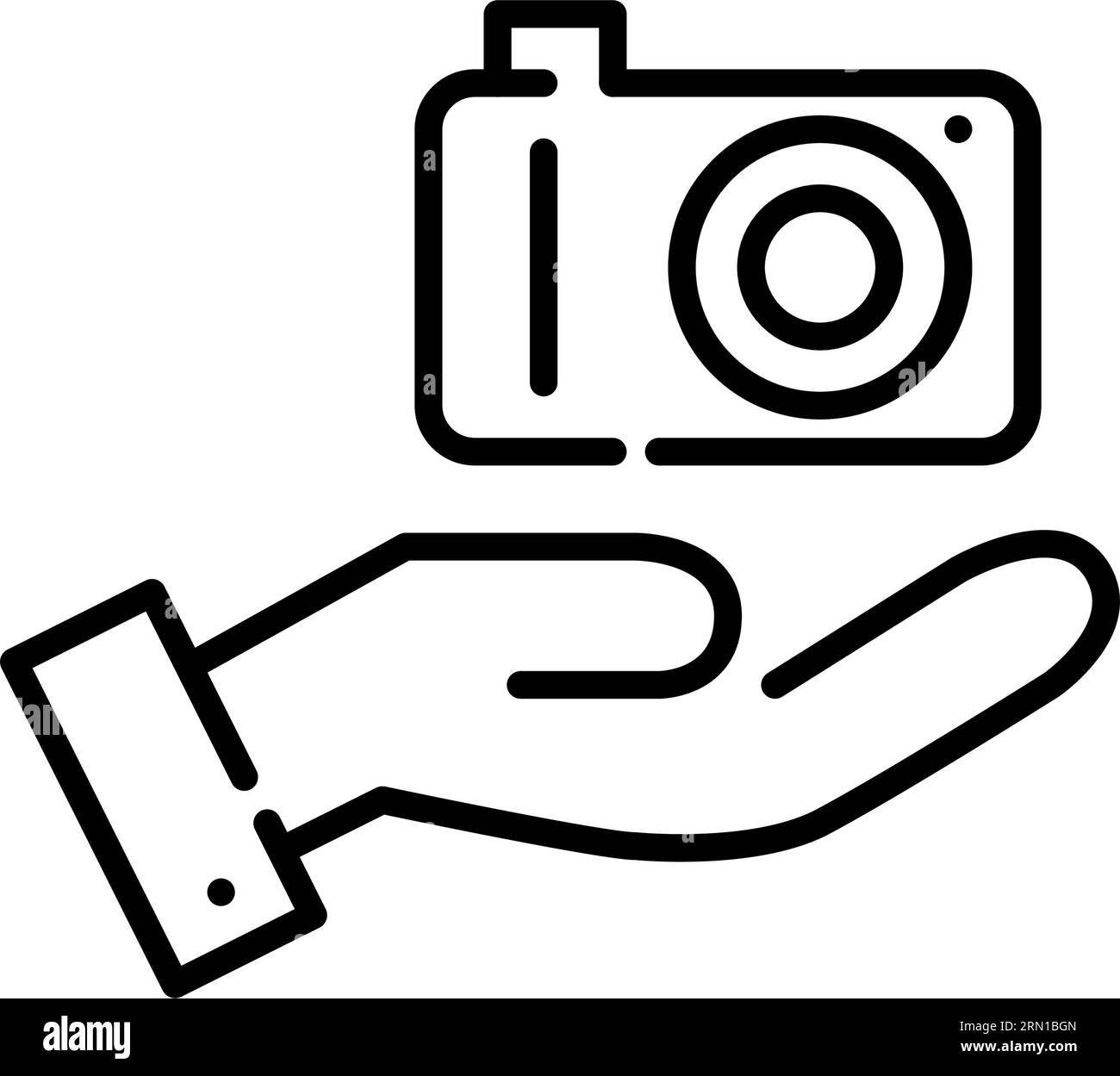 Hand holding a camera. Video or photo blogging. Pixel perfect, editable stroke Stock Vector