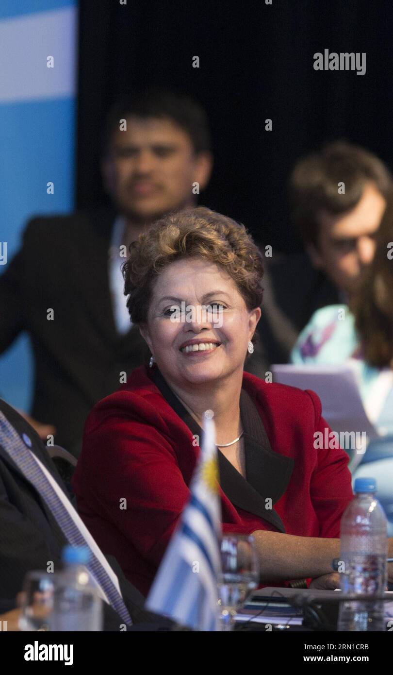 (141218) -- PARANA,   Brazil s President Dila Rousseff reacts during the 47th Southern Common Market (MERCOSUR) trade bloc presidential summit, in Parana, Entre Rios, Argentina, on Dec. 17, 2014. The 47th Southern Common Market (MERCOSUR) trade bloc presidential summit opened on Wednesday in Parana. Martin Zabala)(ah)(hy) ARGENTINA-PARANA-POLITICS-MERCOSUR-SUMMIT e MARTINxZABALA PUBLICATIONxNOTxINxCHN   Parana Brazil S President DILA Rousseff reacts during The 47th Southern Common Market Mercosur Trade Bloc Presidential Summit in Parana Entre Rios Argentina ON DEC 17 2014 The 47th Southern Com Stock Photo