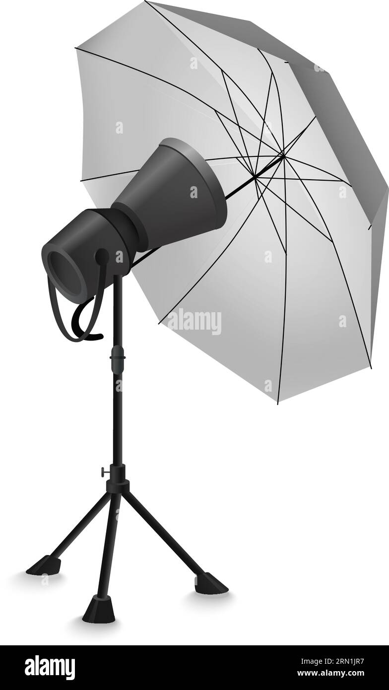 Studio flash camera with umbrella. Professional photoshoot equipment