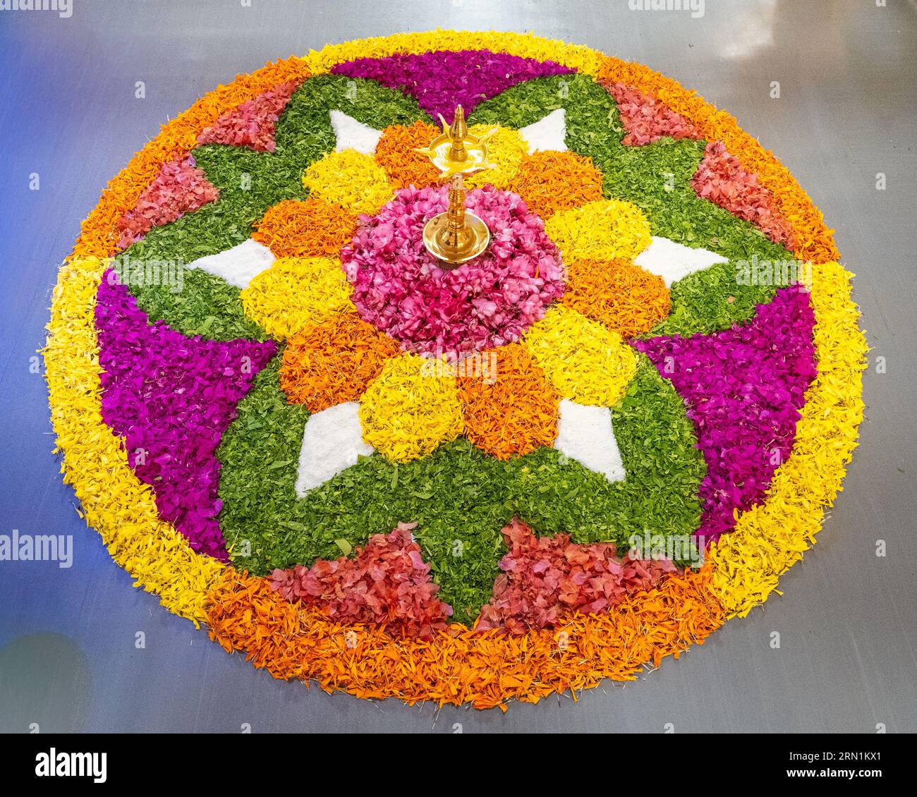 Traditional flower rangoli for Onam, harvest festival of Kerala India
