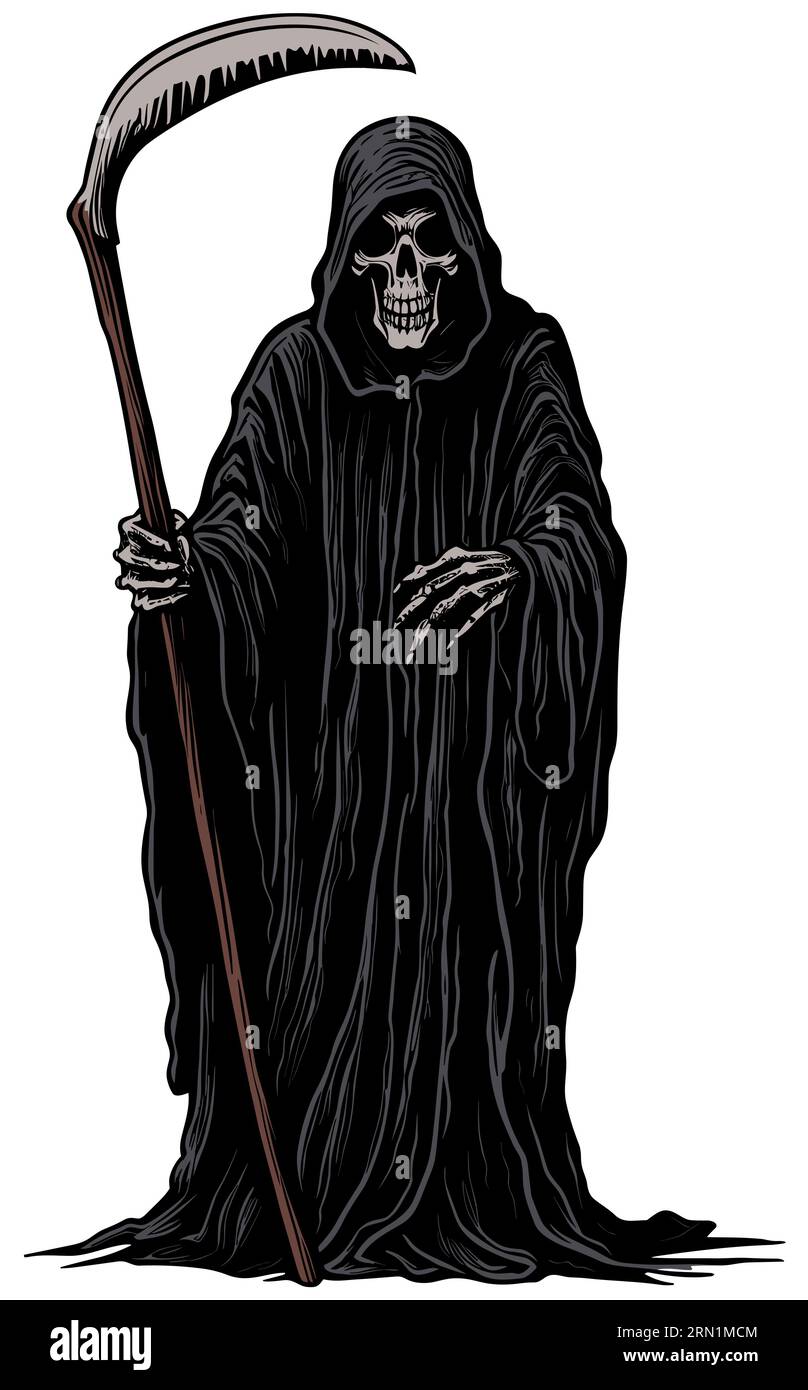 Illustration of the Grim Reaper on white background. Stock Vector