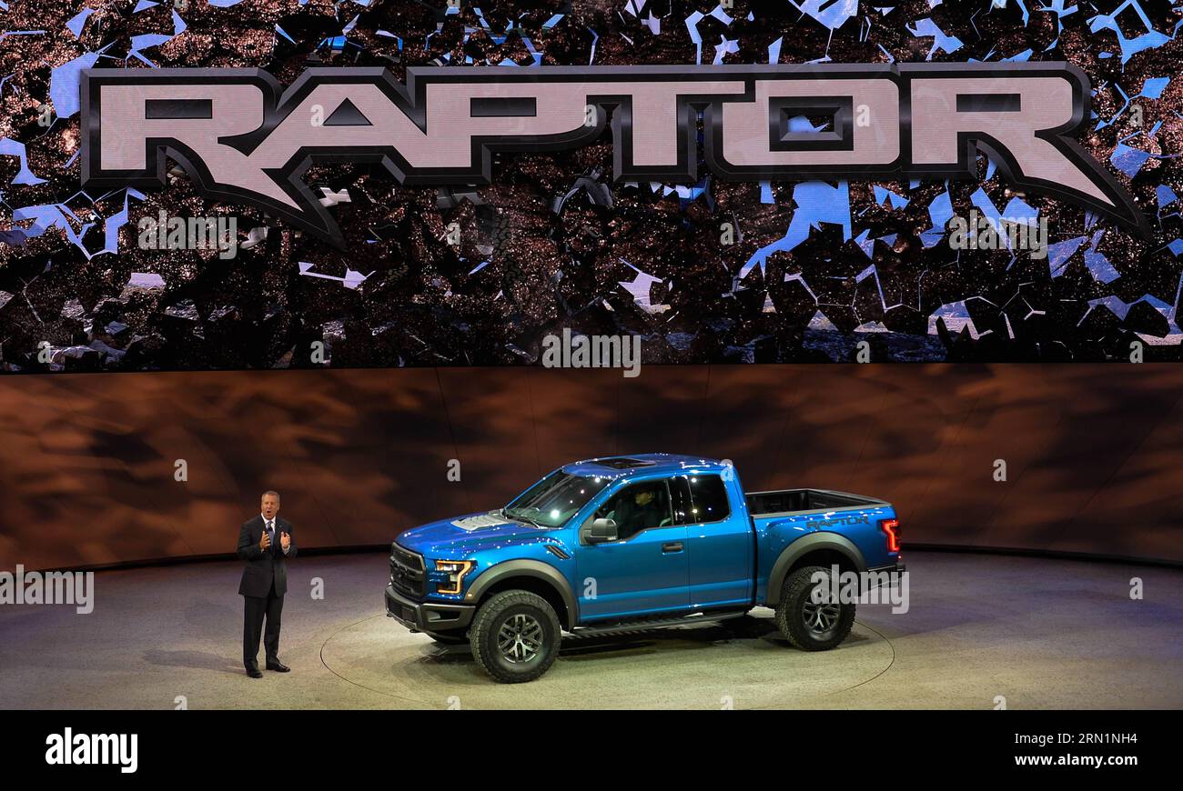 (150112) -- DEROIT, Jan. 12, 2015 -- Ford unveils its all-new F-150 Raptor during a press preview of the 2015 North American International Auto Show (NAIAS) in Detroit, the United States, Jan. 12, 2015. ) US-DEROIT-NAIAS-OPEN BaoxDandan PUBLICATIONxNOTxINxCHN   Jan 12 2015 Ford unveils its All New F 150 Raptor during a Press Preview of The 2015 North American International Car Show NAIAS in Detroit The United States Jan 12 2015 U.S.  NAIAS Open  PUBLICATIONxNOTxINxCHN Stock Photo