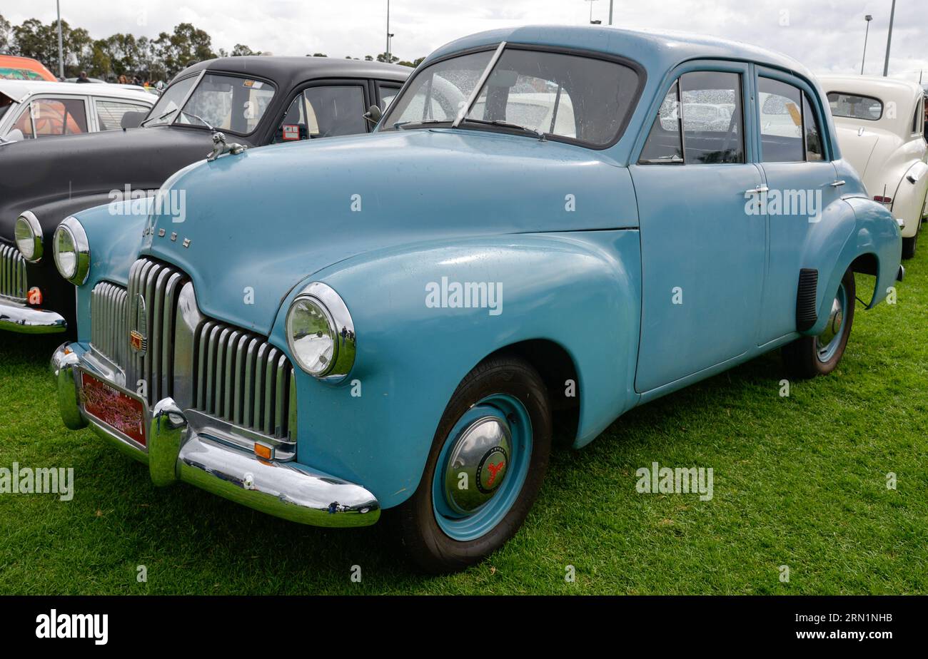 Holden Car GM 48-215 FX FJ Blue Vintage Retro Show Shine Day Out, Melbourne Victoria Stock Photo