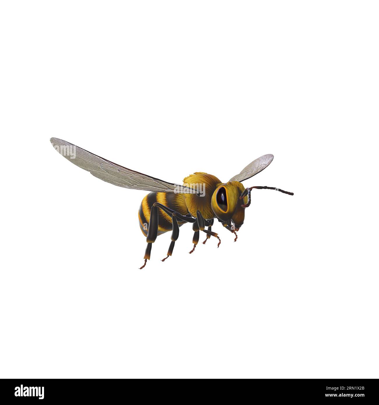 A 3D rendering of a yellow and black bee against a white background ...