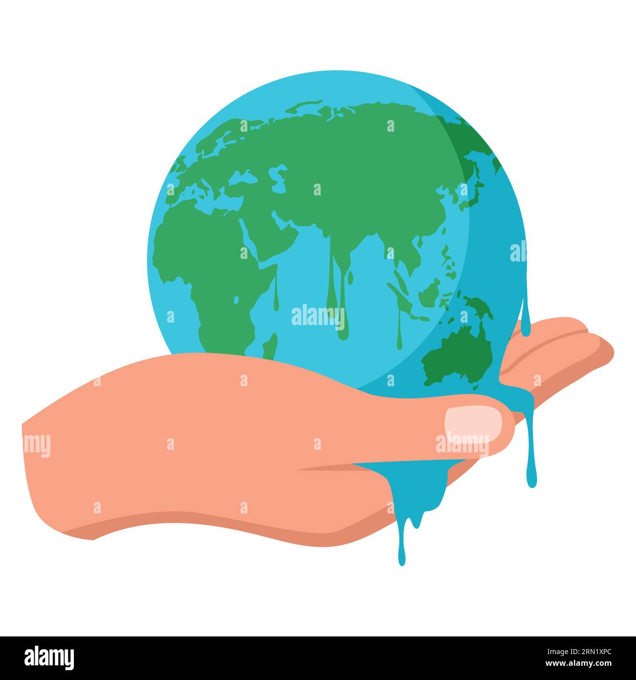 Simple flat vector illustration of hand holding melting earth, global warming, save the earth concept Stock Vector