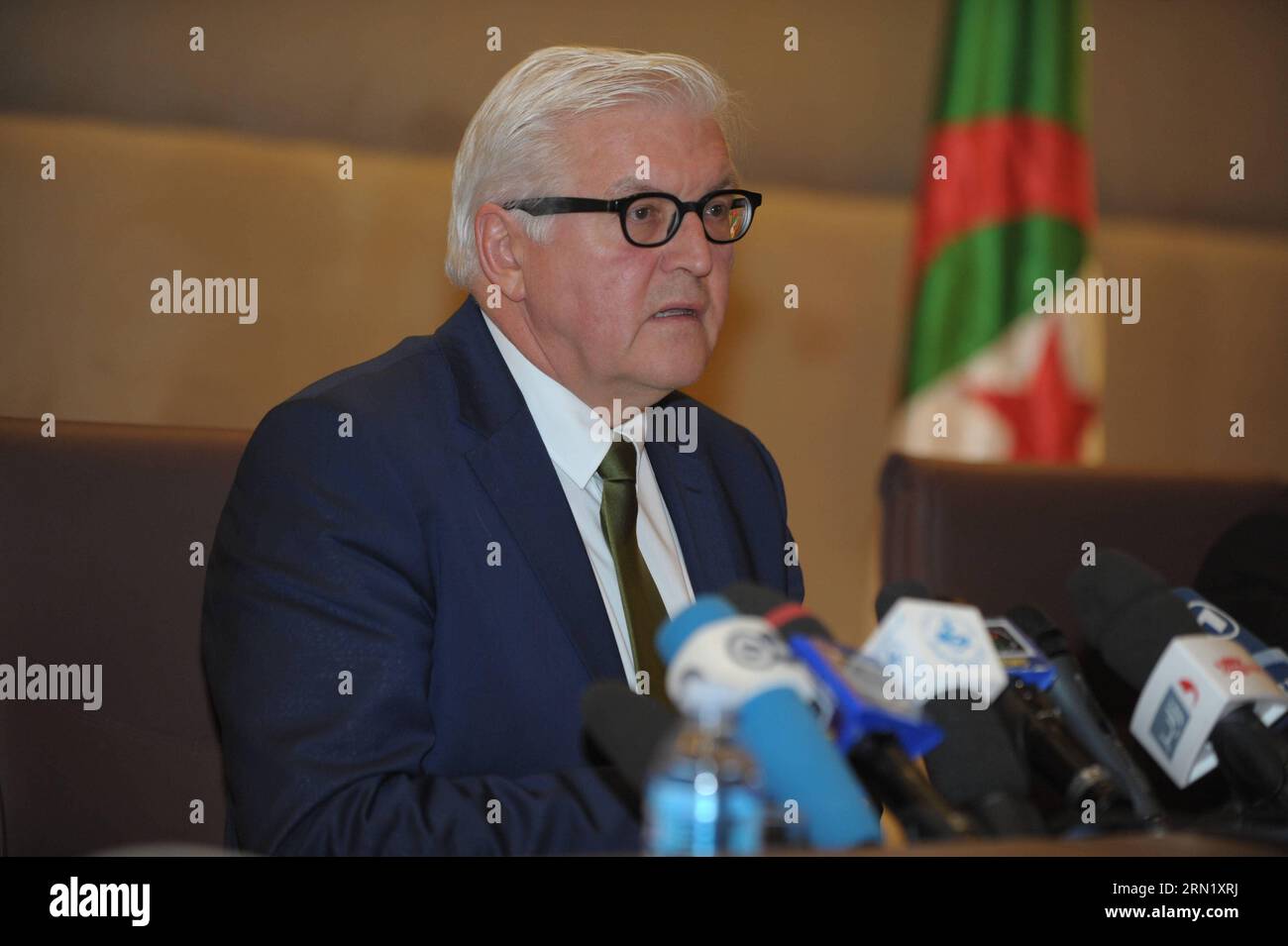 (150124) -- ALGIERS, Jan. 24, 2015 () -- German Foreign Minister Frank-Walter Steinmeier speaks during a press conference with Algeria s Foreign Minister Ramtane Lamamra (not in the picture) in Algiers, capital of Algeria, Jan. 24, 2015. () ALGERIA-ALGIERS-GERMANY-FM-PRESS CONFERENCE xinhua PUBLICATIONxNOTxINxCHN   Algiers Jan 24 2015 German Foreign Ministers Frank Walter Stein Meier Speaks during a Press Conference With Algeria S Foreign Ministers Ramtane Mr Lamamra Not in The Picture in Algiers Capital of Algeria Jan 24 2015 Algeria Algiers Germany FM Press Conference XINHUA PUBLICATIONxNOTx Stock Photo