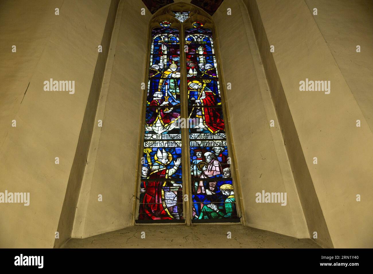 Decorated window in the church Stock Photo