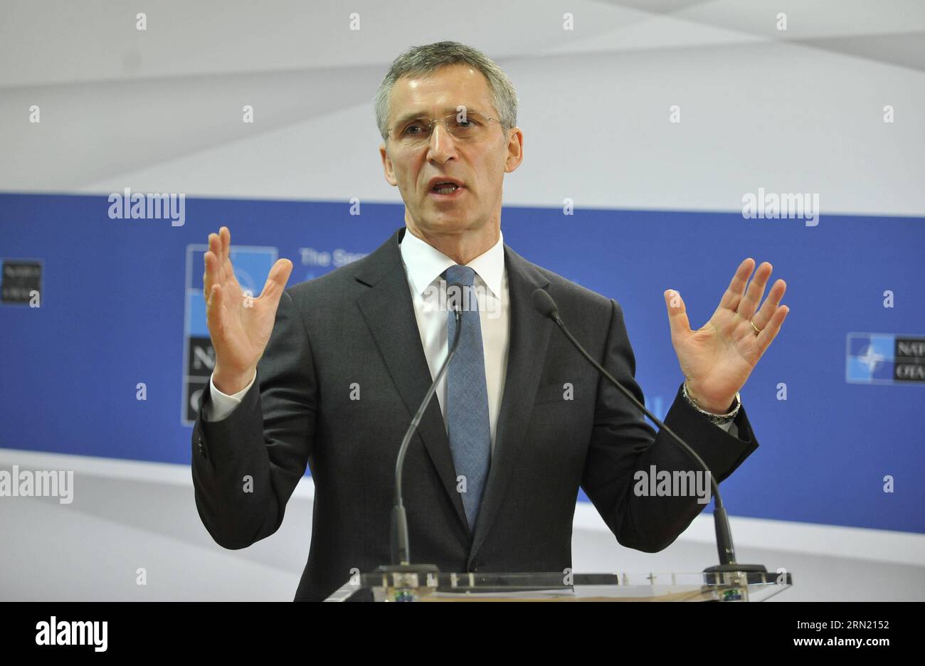 (150130) -- BRUSSELS, Jan. 30, 2015 -- NATO Secretary General Jens Stoltenberg speaks during the NATO 2014 Annual Report press conference at its headquarters in Brussels, Belgium, on Jan. 30, 2015. )(zhf) BELGIUM-BRUSSELS-NATO-ANNUAL REPORT YexPingfan PUBLICATIONxNOTxINxCHN   Brussels Jan 30 2015 NATO Secretary General Jens Stoltenberg Speaks during The NATO 2014 Annual Report Press Conference AT its Headquarters in Brussels Belgium ON Jan 30 2015  Belgium Brussels NATO Annual Report  PUBLICATIONxNOTxINxCHN Stock Photo