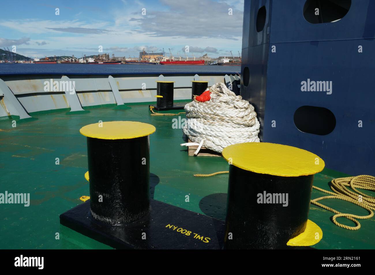 View from forward of container vessel on the port of Paranaguá which is the second largest port