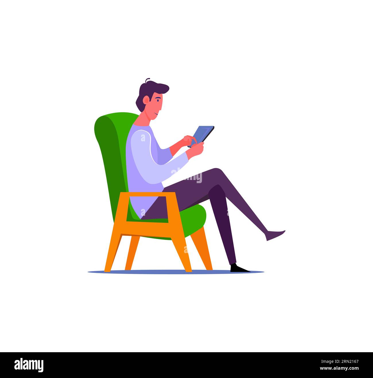 Man sitting in green armchair with tablet computer Stock Vector Image & Art Alamy