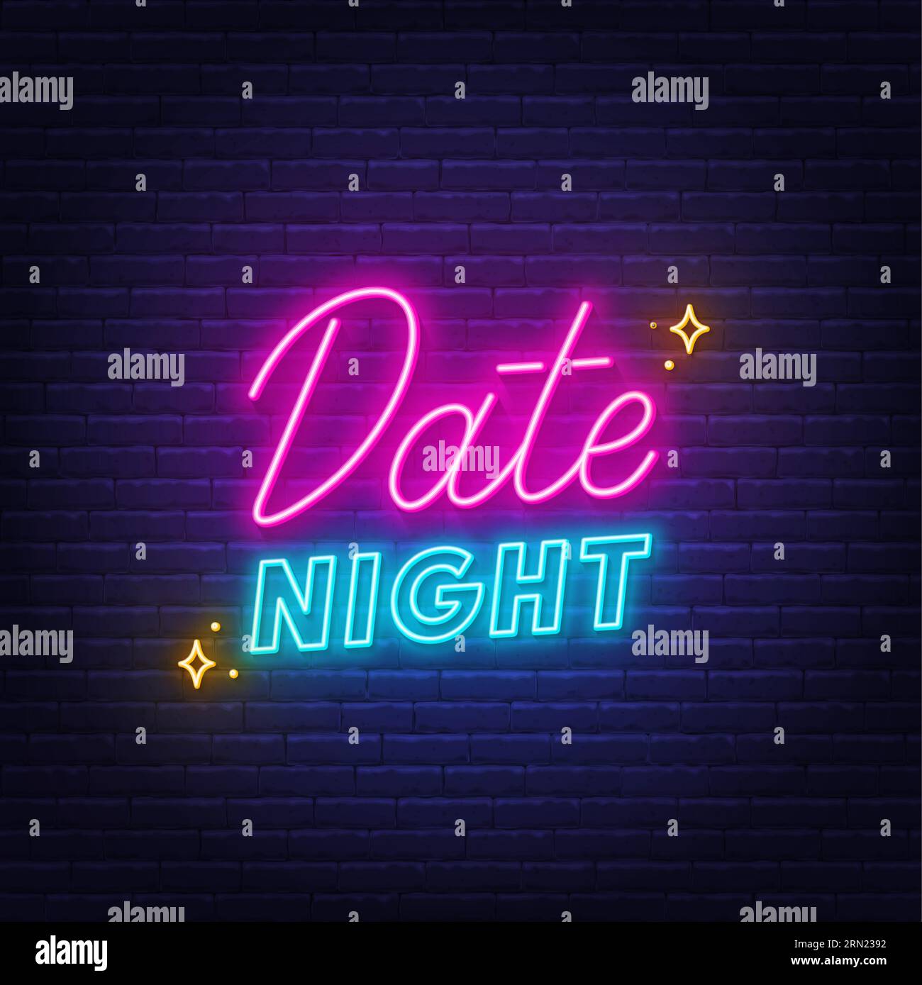 Date Night neon lettering on brick wall background Stock Vector Image ...