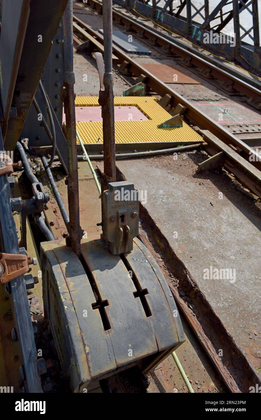 Original GWR control levers for the swing bridge section of Barmouth