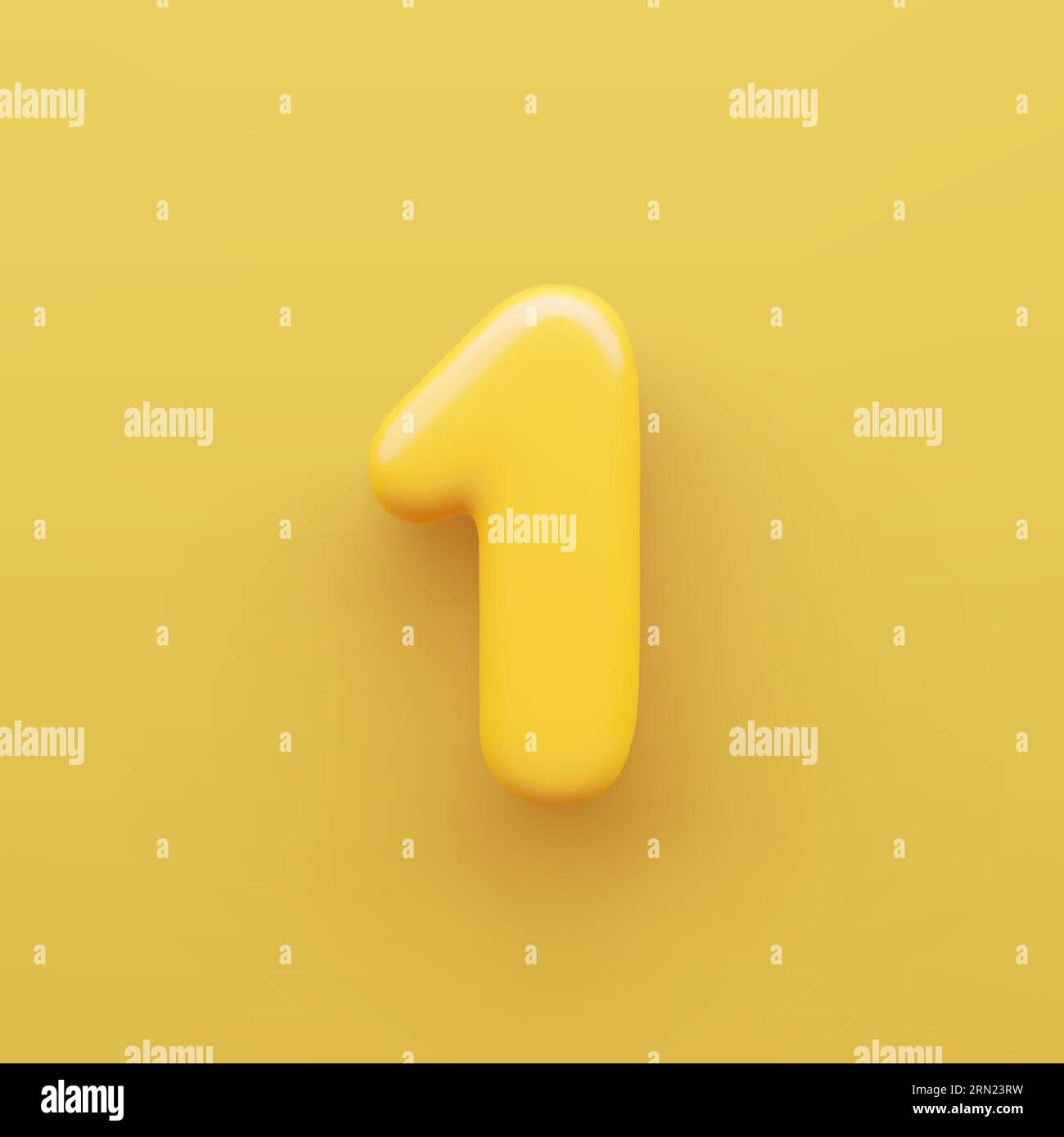 3D Yellow number 1 with a glossy surface on a yellow background Stock