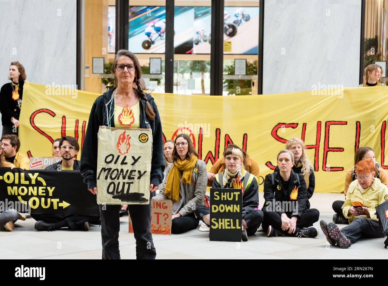 London, UK. 31 August 2023. Fossil Free London protest Shell at their ...
