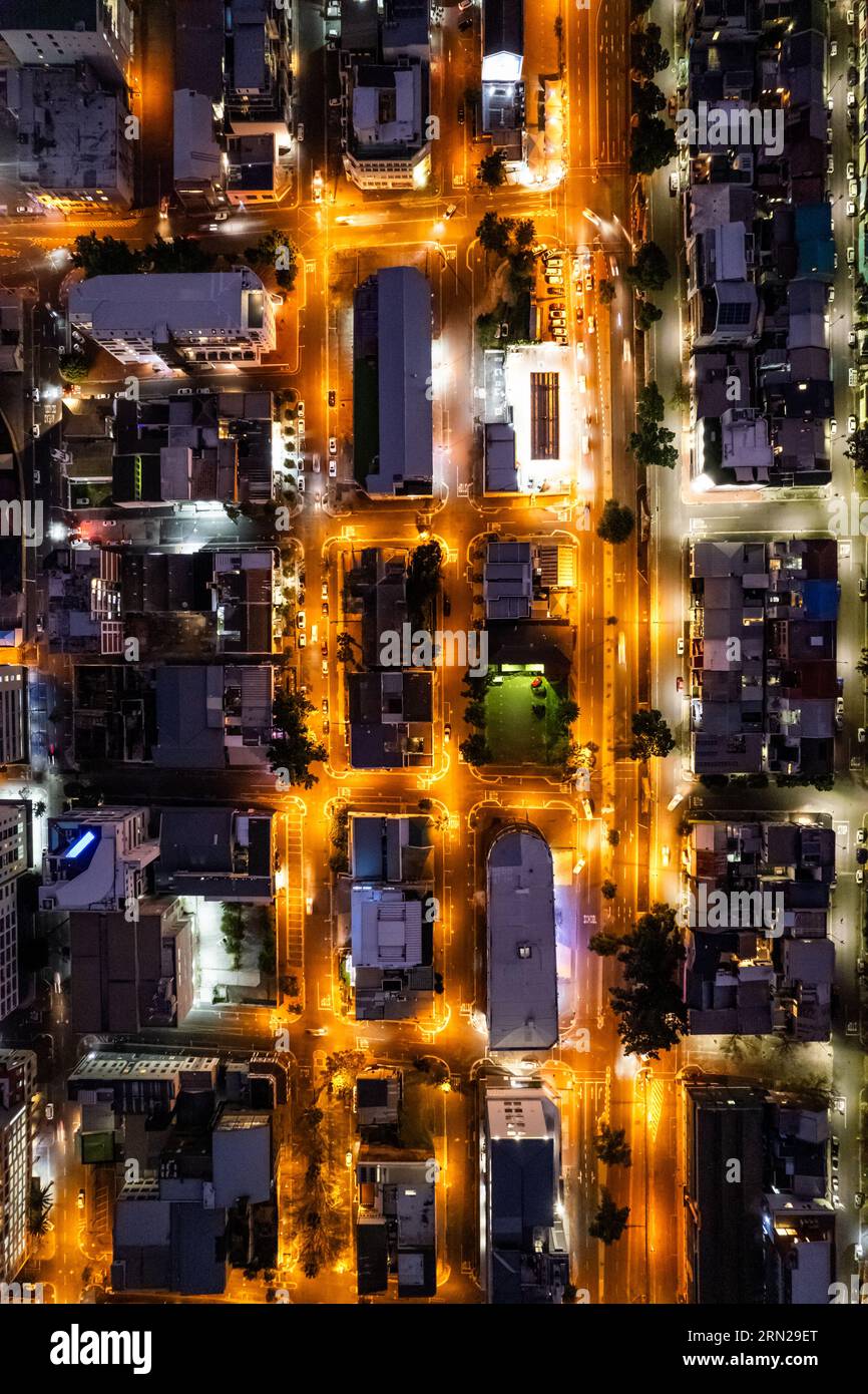 Aerial view of Cape Town city centre at night in Western Cape, South ...