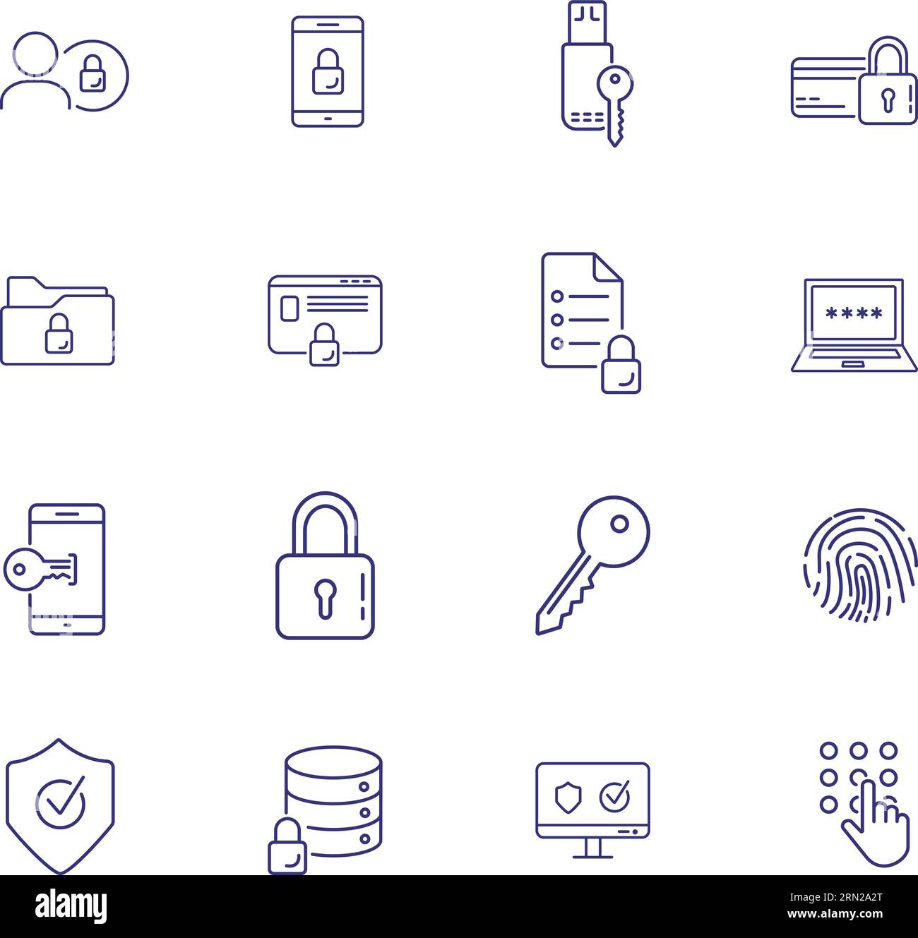 Information security line icon set Stock Vector