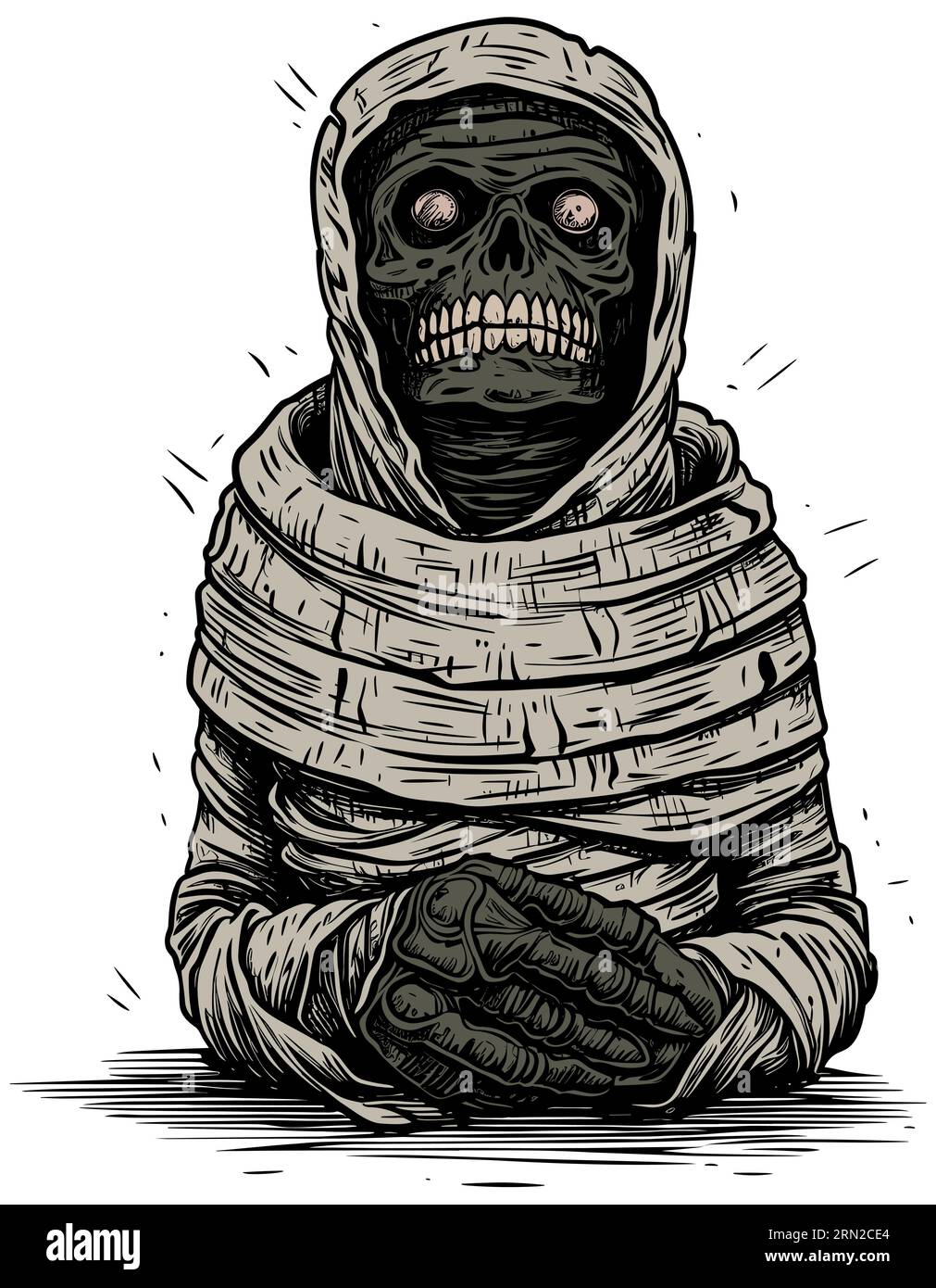 Illustration of creepy mummy isolated on white background. Stock Vector