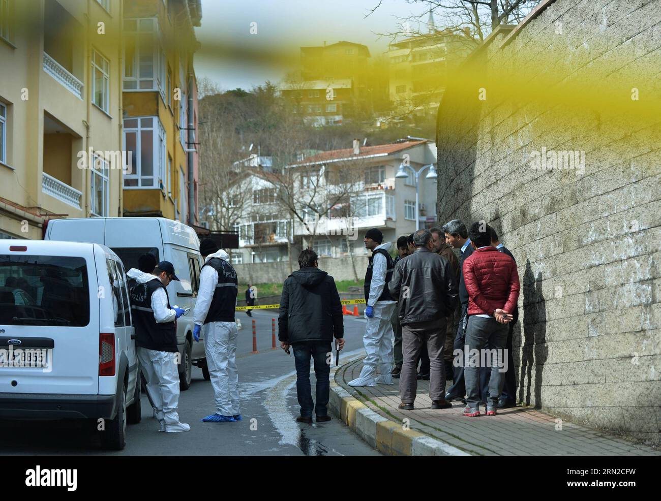 (150227) -- ISTANBUL, Feb. 27, 2015 -- Turkish police closed a street outside the U.S. consulate general in Istanbul on Feb. 27, 2015. Turkish police detained a man threating to detonate a suicide bomb in front of the U.S. consulate in Istanbul on Friday, local media said. The suspect, reportedly mentally unstable, said he was going to blow himself up, while the special operation teams neutralized him soon. Istanbul has been on high security alert since January, after a suicide bomber blew herself up at a police station in the historic Sultanahmet neighborhood, killing one officer and wounding Stock Photo
