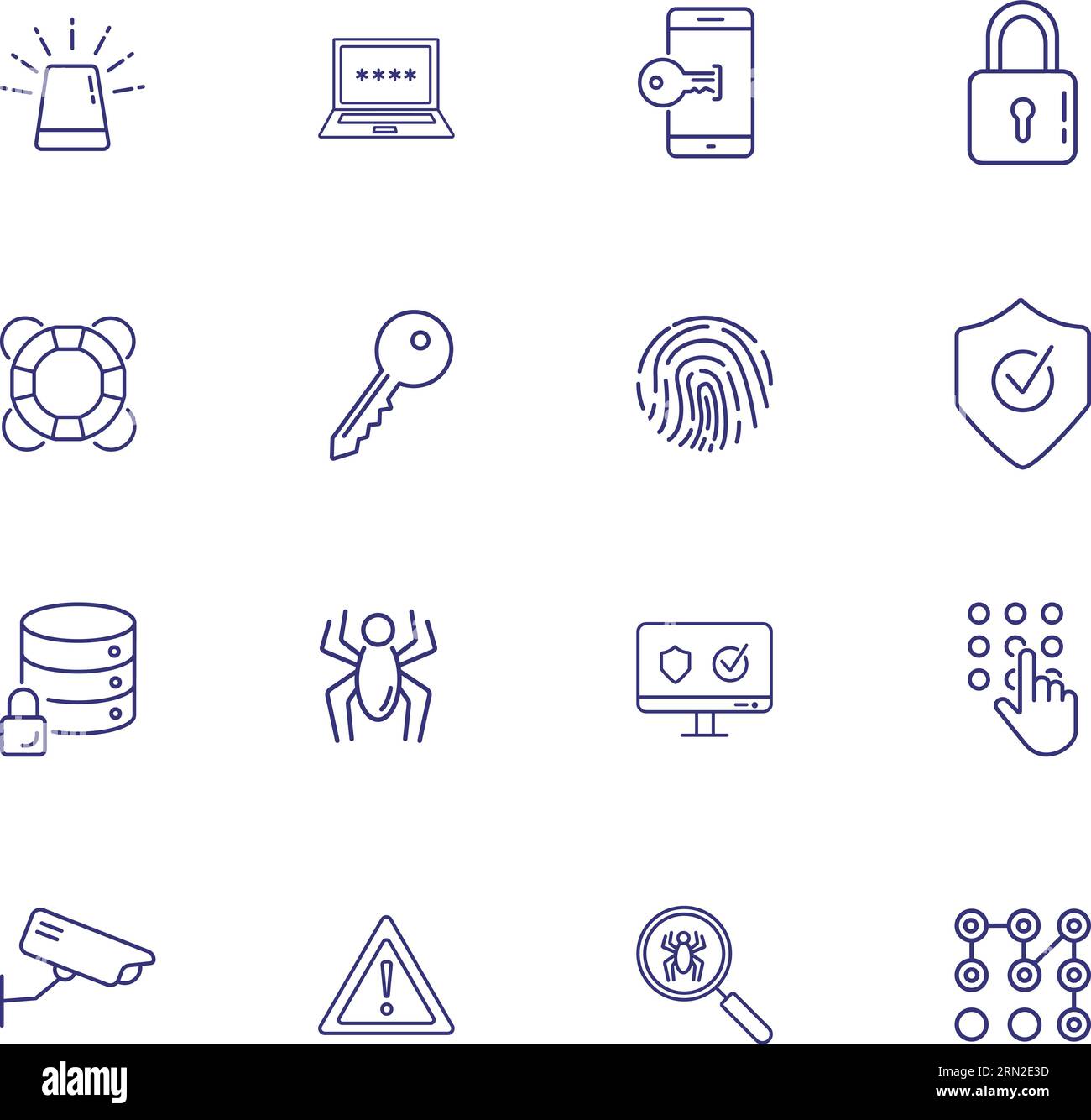 Security system line icon set. Key, locked data storage Stock Vector