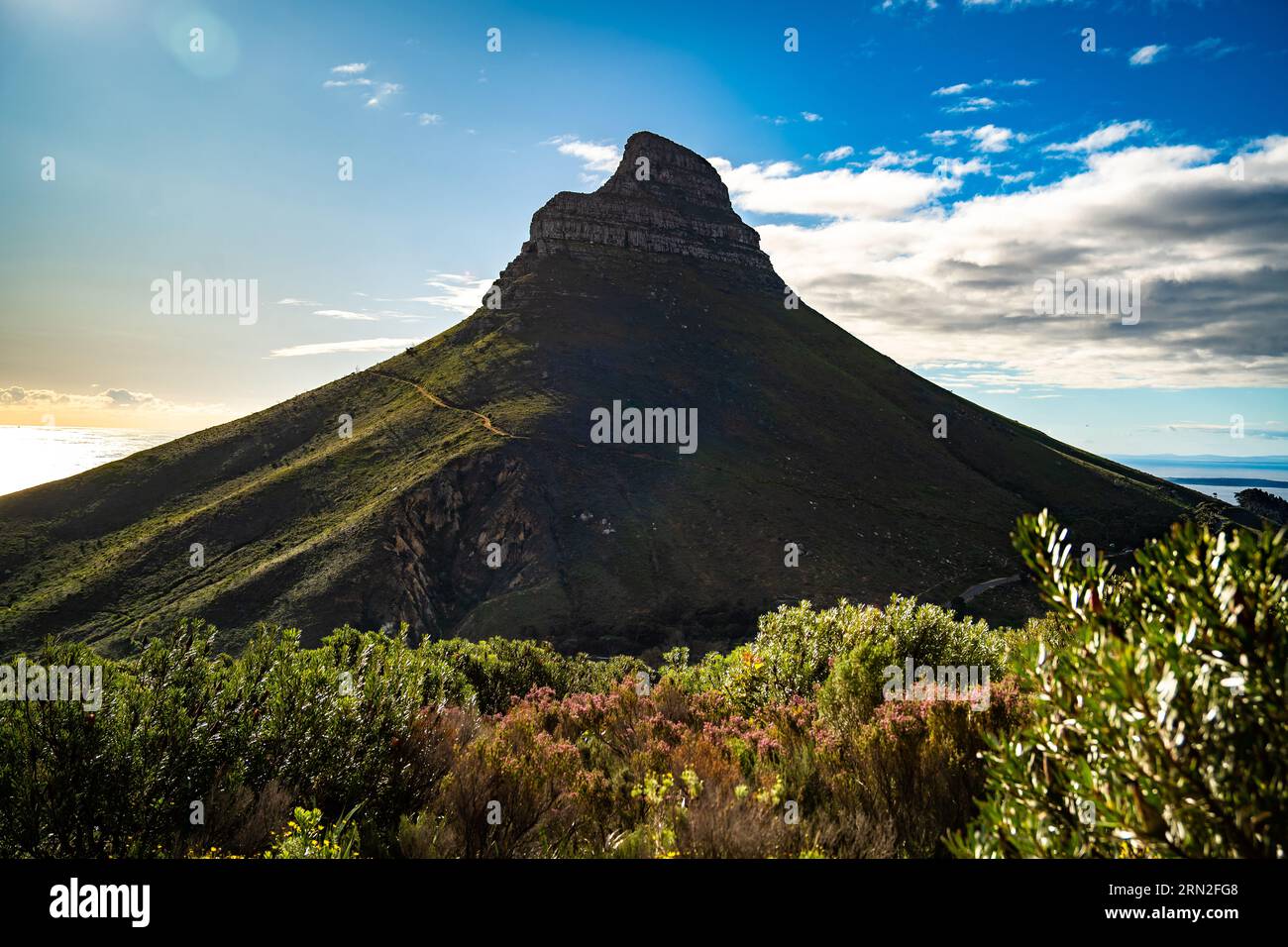 View of Lion's head from Kloof Corner hike at sunset in Cape Town ...