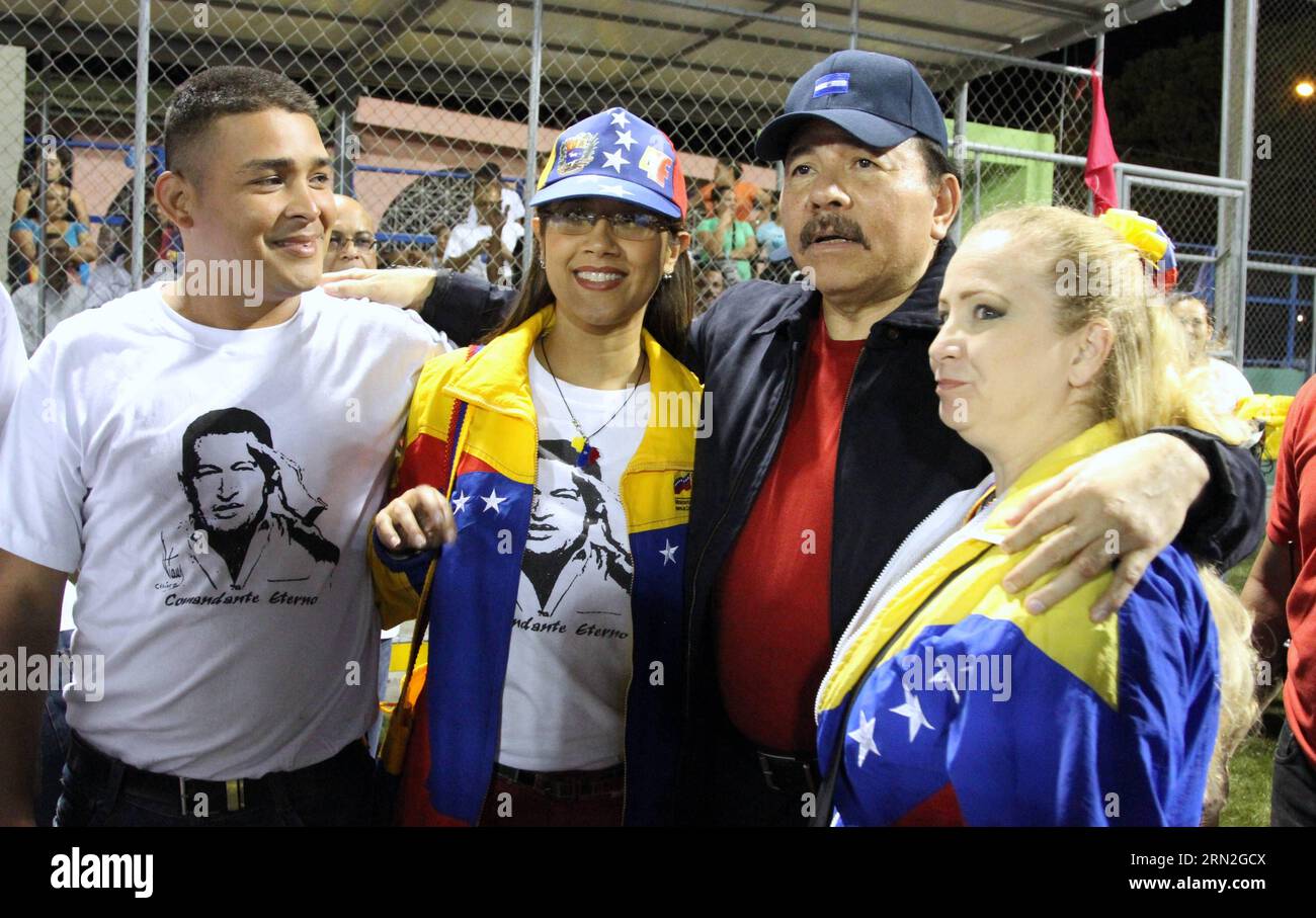 150306 -- MANAGUA, March 5, 2015 -- Nicaragua s President Daniel Ortega 2nd R poses during the inauguration of a children s baseball stadium in memory of the late Venezuelan President Hugo Chavez, marking the second anniversary of his passing, in Managua, Nicaragua, on March 5, 2015. John Bustos lyi NICARAGUA-MANAGUA-VENEZUELA-CHAVEZ-STADIUM e JOHNxBUSTOS PUBLICATIONxNOTxINxCHN Stock Photo
