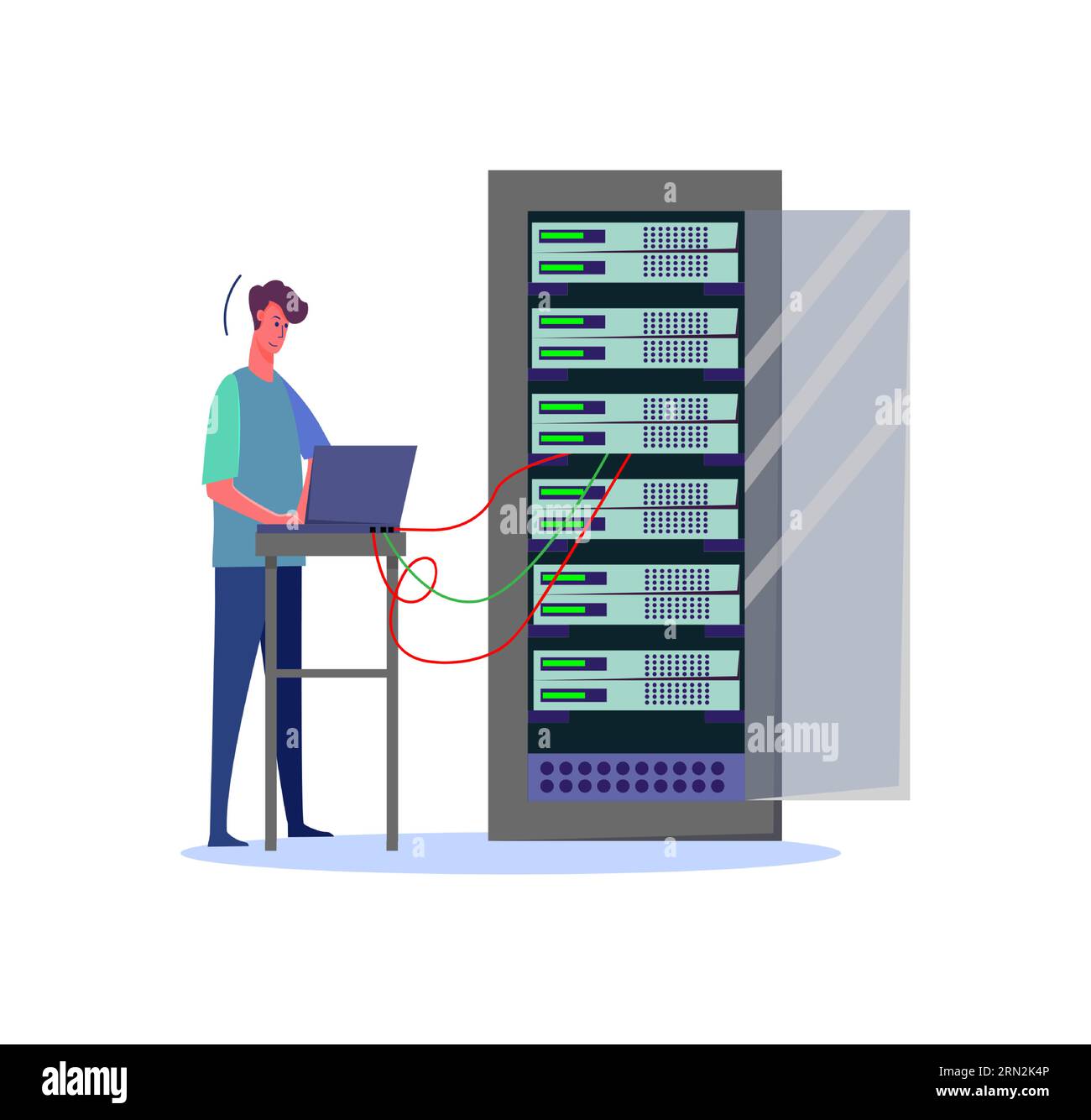 Man standing and using laptop Stock Vector