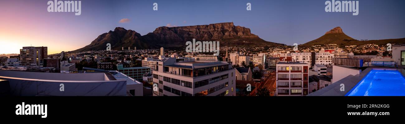 Aerial view of Cape Town city centre at sunset in Western Cape, South ...