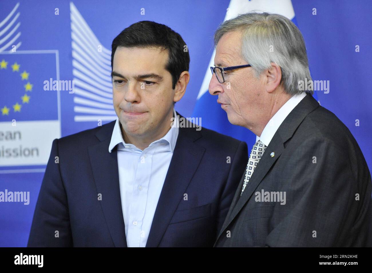 (150313) -- BRUSSELS, March 13, 2015 -- Greece s Prime Minister Alexis Tsipras (L) meets the European Commission President Jean-Claude Juncker at EU headquarters in Brussels, Beglium, March 13, 2015. ) BELGIUM-BRUSSELS-EU-JUNCKER-GREECE-TSIPRAS YexPingfan PUBLICATIONxNOTxINxCHN   Brussels March 13 2015 Greece S Prime Ministers Alexis Tsipras l Meets The European Commission President Jean Claude Juncker AT EU Headquarters in Brussels Beglium March 13 2015 Belgium Brussels EU Juncker Greece Tsipras  PUBLICATIONxNOTxINxCHN Stock Photo