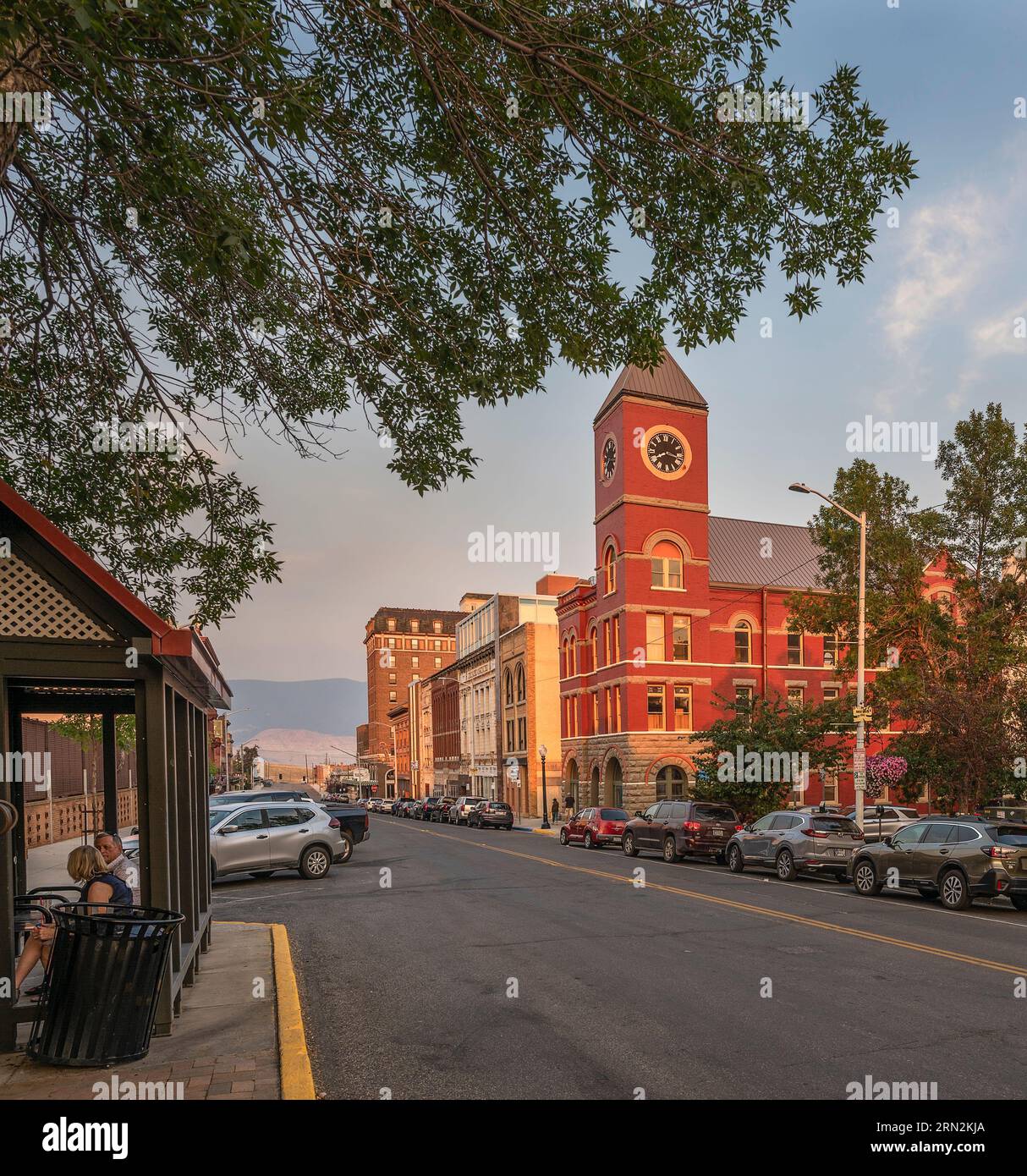 Butte, Montana, USA – August 17, 2023:  Evening view of Broadway Street in the downtown district Stock Photo