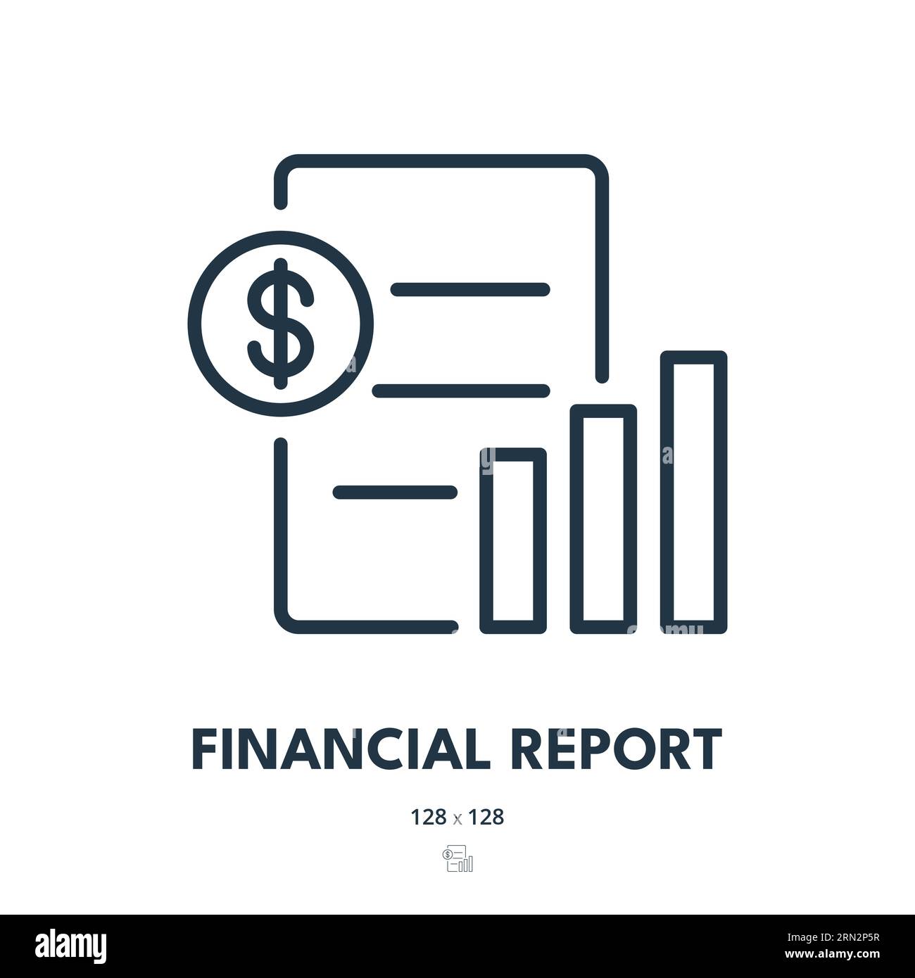 Financial Report Icon. Finance, Statistics, Earnings. Editable Stroke. Simple Vector Icon Stock Vector