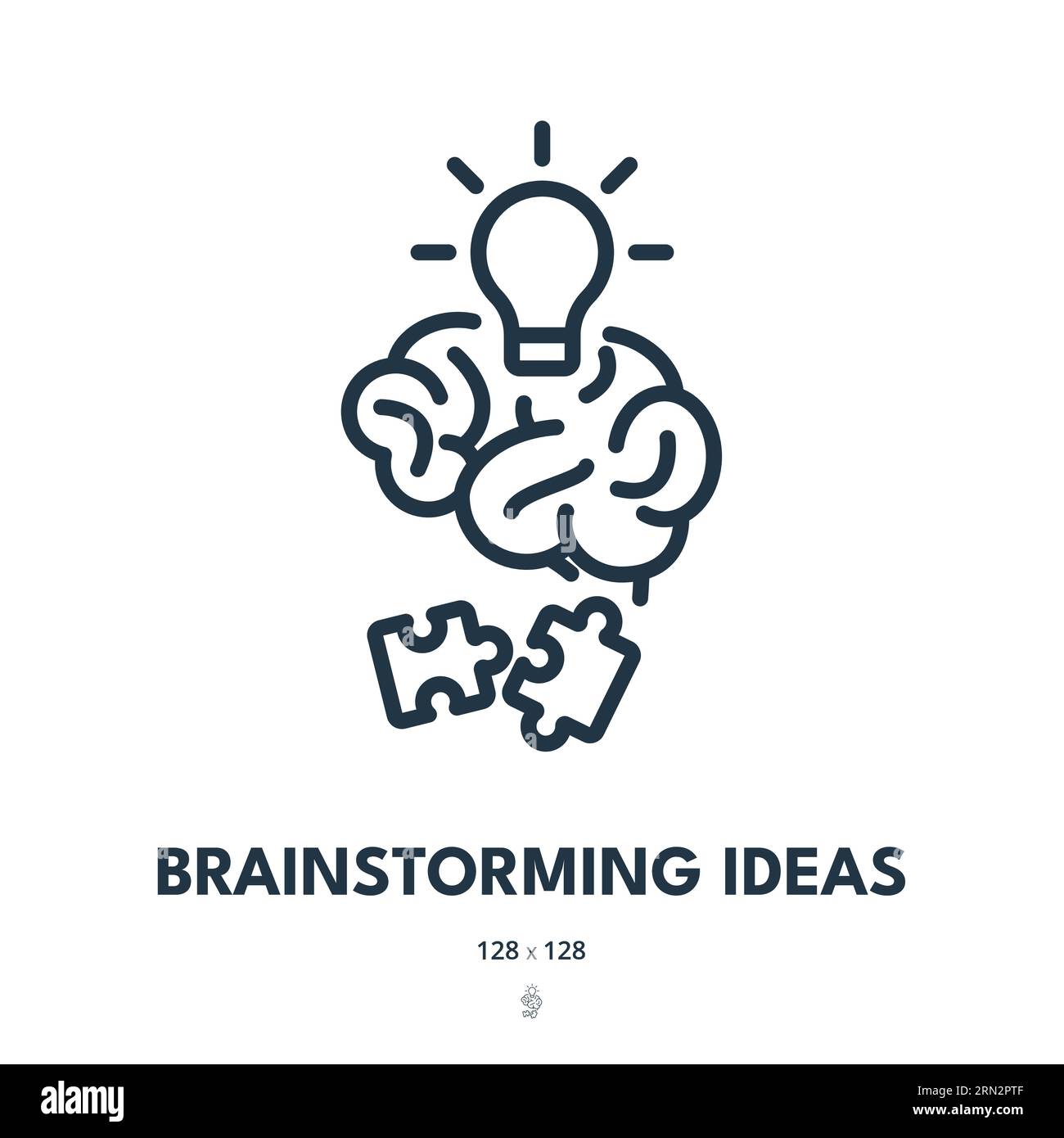 Brainstorming Ideas Icon. Solution, Creativity, Brain. Editable Stroke. Simple Vector Icon Stock Vector