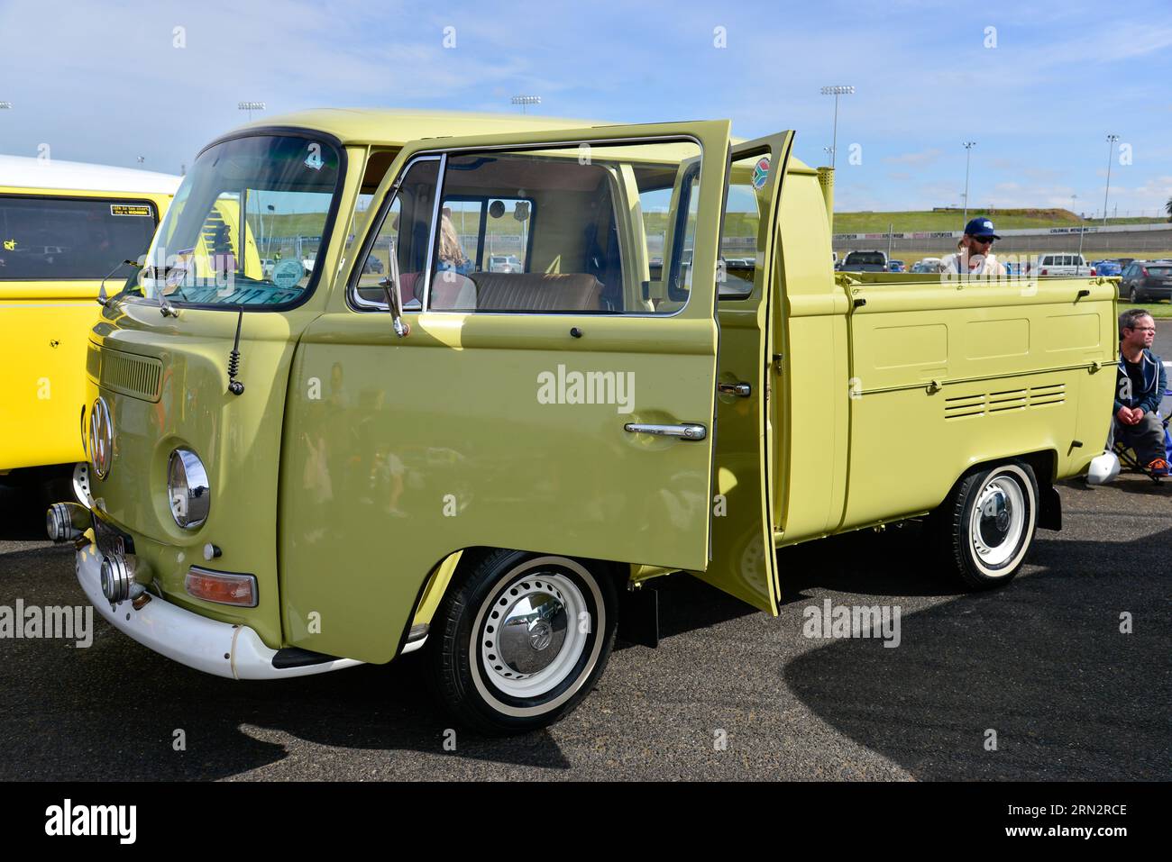 Volkswagen VW Kombi Transporter Mini Van Yellow Vintage Retro Show Shine Day Out, Melbourne Victoria Stock Photo