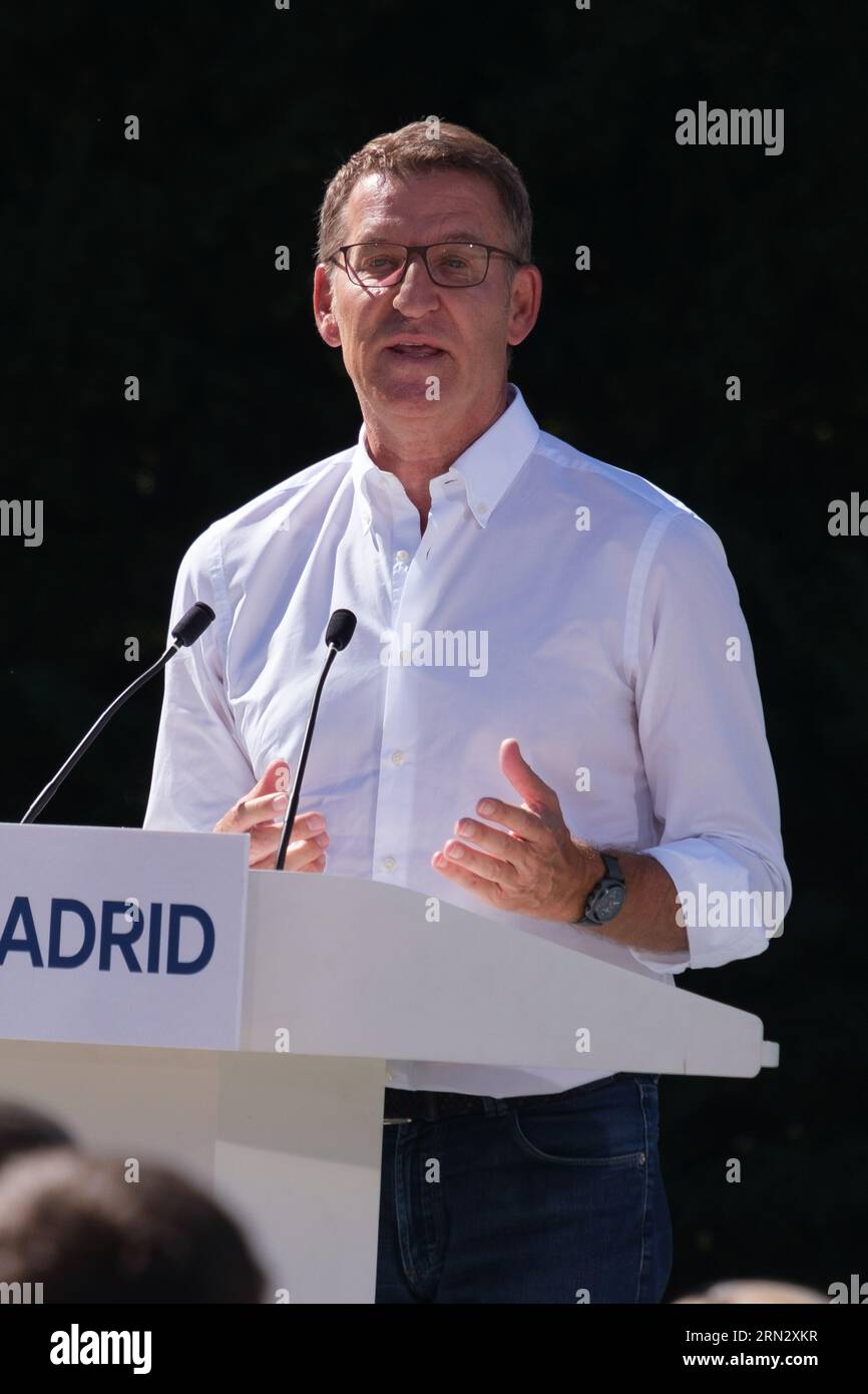 the president of the PP, Alberto Núñez Feijoo, during an event that opens the political course of the PP, on August 31, 2023, Madrid, Spain. Stock Photo