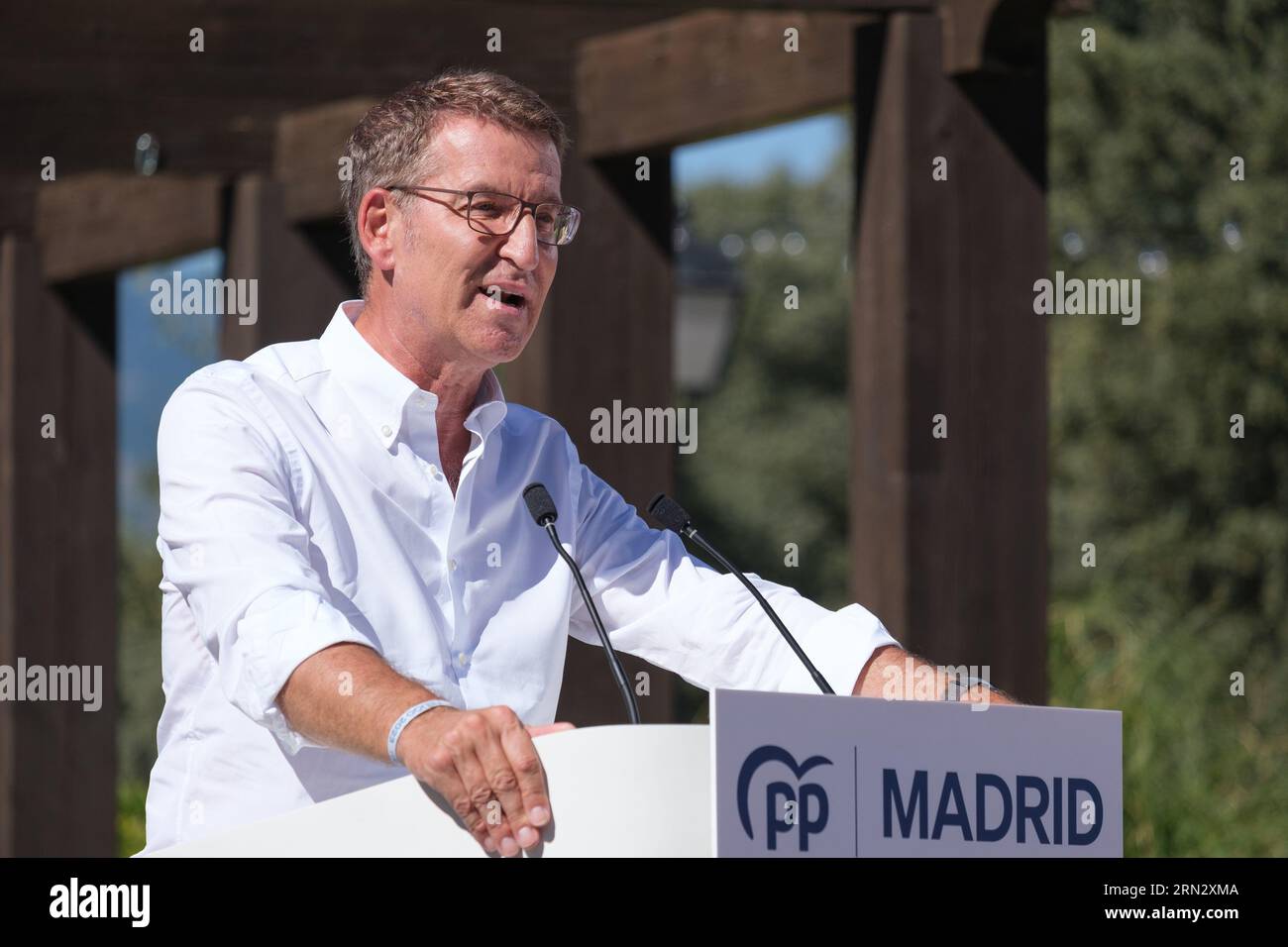 the president of the PP, Alberto Núñez Feijoo, during an event that opens the political course of the PP, on August 31, 2023, Madrid, Spain. Stock Photo