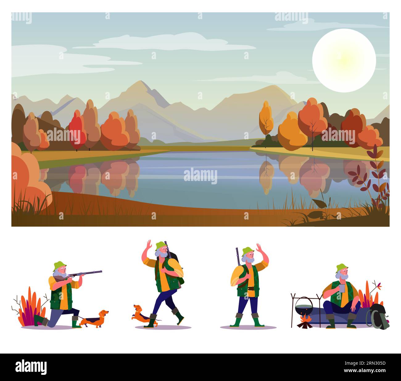 Hunter flat vector illustration set Stock Vector Image & Art Alamy