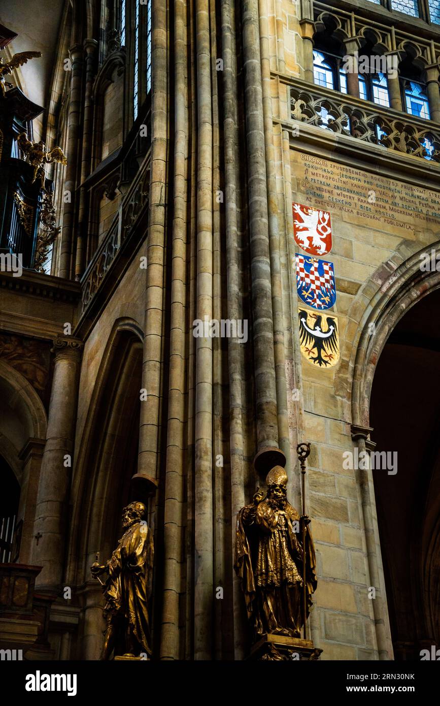 Gothic architecture and art of St. Vitus Cathedral in Prague, Czech Republic. Stock Photo