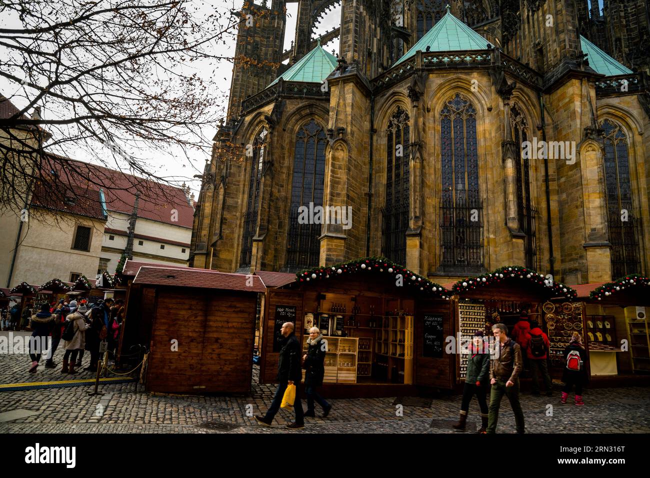 Gothic architecture of St. Vitus Cathedral and European Christmas