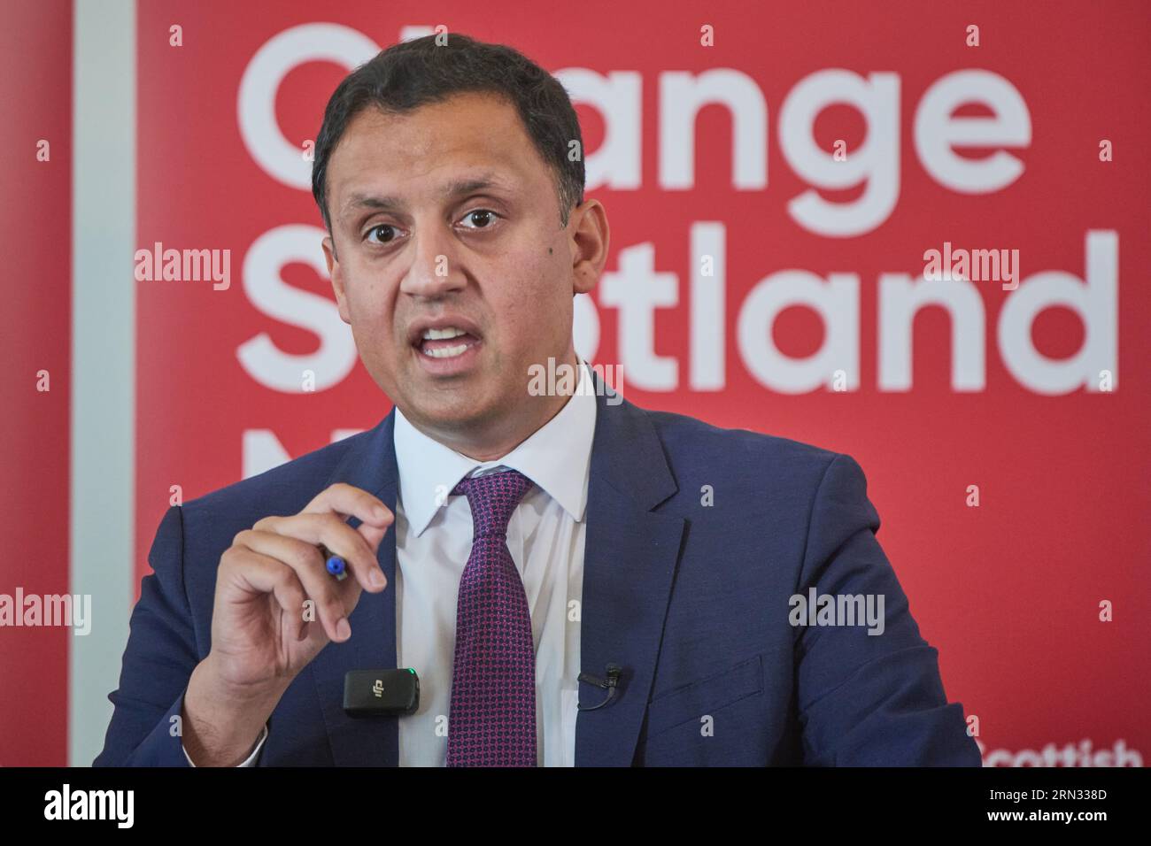 Glasgow Scotland, UK 31 August 2023. Scottish Labour Leader Anas Sarwar at the The Trade Halls speaks with business leaders from across Scotland on economic growth. credit sst/alamy live news Stock Photo