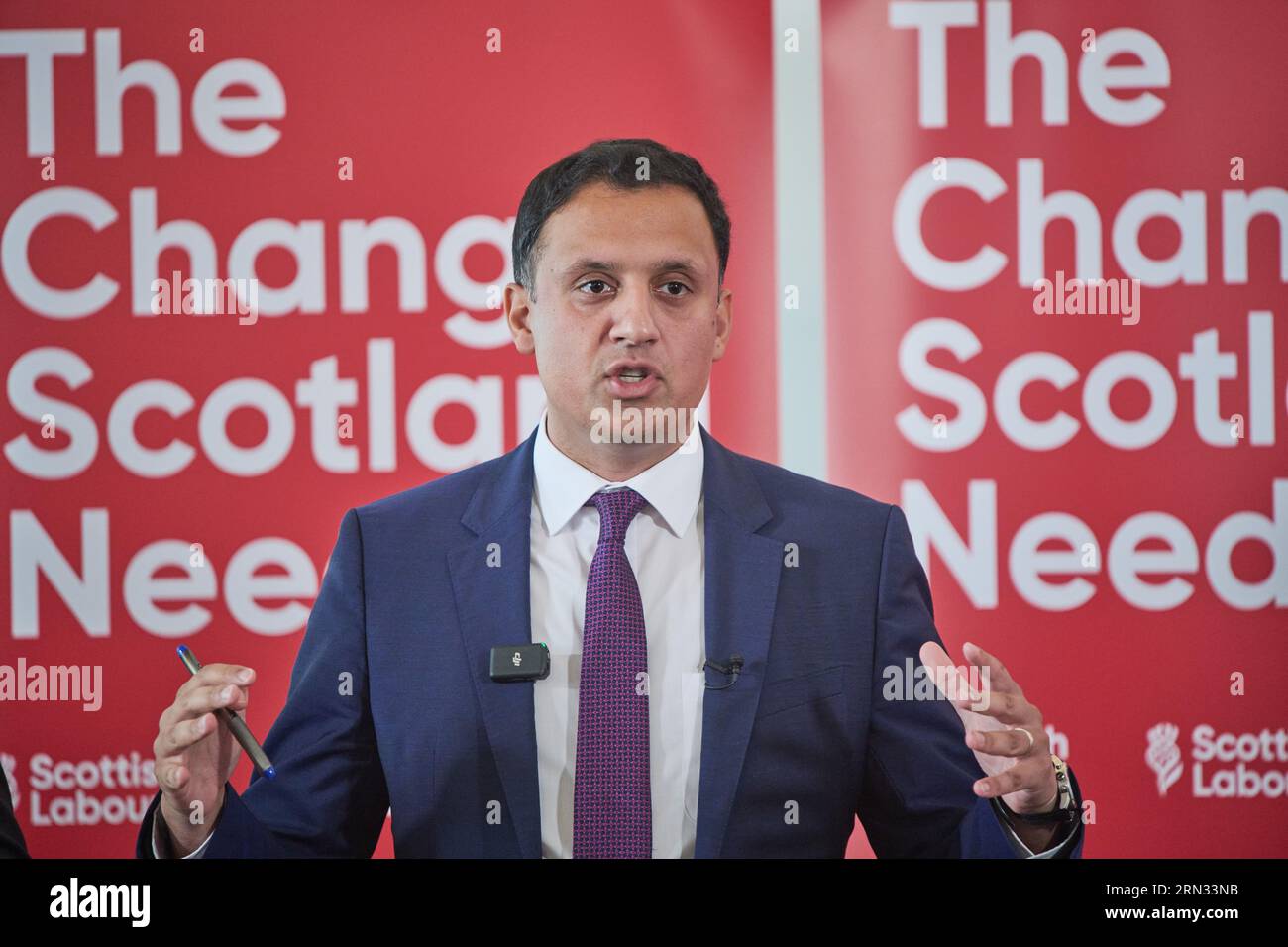 Glasgow Scotland, UK 31 August 2023. Scottish Labour Leader Anas Sarwar at the The Trade Halls speaks with business leaders from across Scotland on economic growth. credit sst/alamy live news Stock Photo