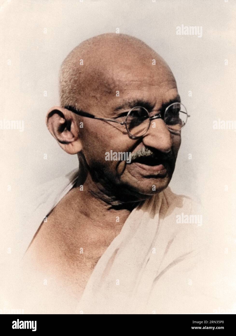 Mohandas K. Gandhi, portrait, at his residence at Delhi on his 77th birthday. 2nd October 1946 Stock Photo