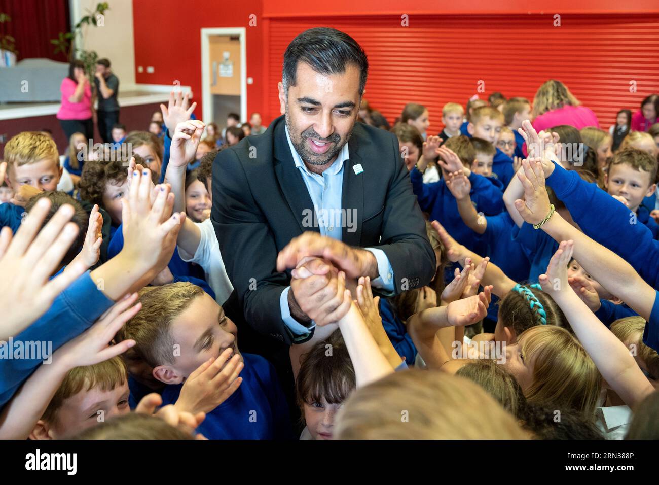 First Minister Humza Yousaf meets pupils during a visit to Claypotts ...