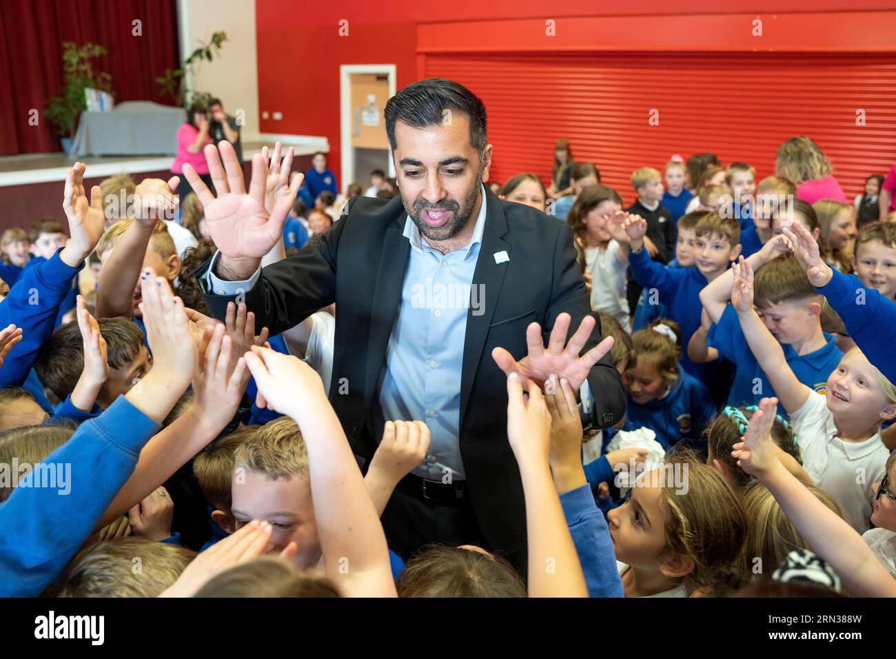 First Minister Humza Yousaf meets pupils during a visit to Claypotts ...