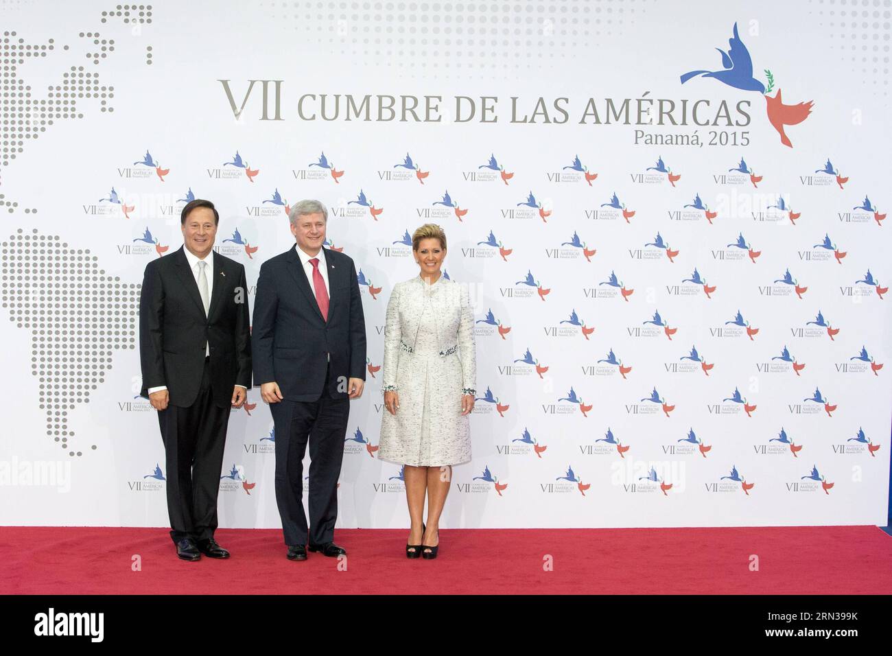 (150411) -- PANAMA CITY, April 10, 2015 -- President of Panama Juan Carlos Varela (1st L) welcomes Prime Minister of Canada Stephen Harper (C) upon his arrival for the Seventh Summit of the Americas in Panama City, capital of Panama, April 10, 2015. ) (zjy) PANAMA-PANAMA CITY-SUMMIT-WELCOMING CEREMONY XuxZijian PUBLICATIONxNOTxINxCHN   Panama City April 10 2015 President of Panama Juan Carlos Varela 1st l welcomes Prime Ministers of Canada Stephen Harper C UPON His Arrival for The Seventh Summit of The Americas in Panama City Capital of Panama April 10 2015  Panama Panama City Summit Welcoming Stock Photo