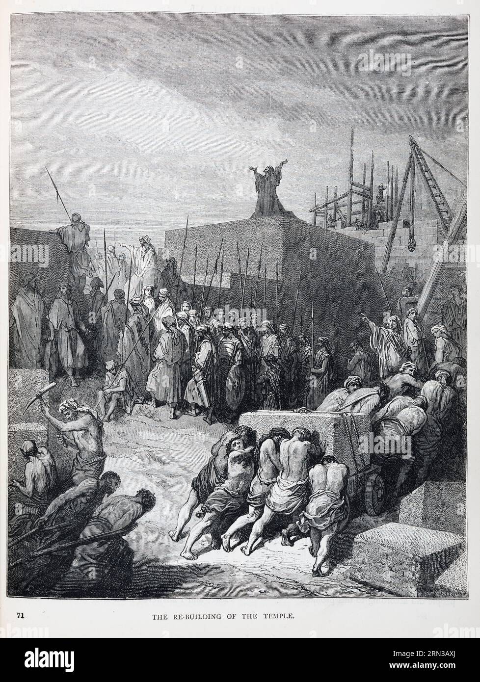 The Rebuilding of the Temple, a wood engraving by Gustave Doré, from his 1866 illustrated version of the King James Bible, first published in France as La Grande Bible de Tours Stock Photo
